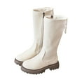 thumbnail image 1 of Tfken Combat Boots Round Toe Zip-Up No Slip Daily Wear White Boots For Girls Size 5.5-6 Years, 1 of 5
