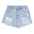 thumbnail image 1 of Tfken Denim Jeans Shorts For Girls Summer Elastic Waist Size 12-13 Years Light Blue Ripped Half Pants, 1 of 6
