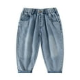 thumbnail image 1 of Tfken Denim Pants For Boys Kids Distressed Solid Color Cropped Elastic Waist Straight-Leg Fall Jeans Blue Size 6-7 Years, 1 of 7