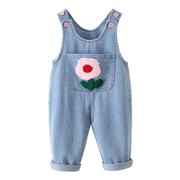 Tfken Denim Pants For Little Girls Child Straight-Leg Elastic Waist Comfortable Flowers Print Cozy Blue Jeans Size 2-3 T