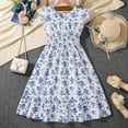 thumbnail image 1 of Tfken Dress For Girls 2025 A-Line Floral Print Comfortable Summer Sky Blue V Neck Children Dresses Size 12 Years-13 Years, 1 of 9