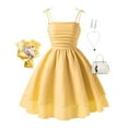 thumbnail image 1 of Tfken Dress For Girls 2025 Elegant Classy A-Line Solid Color Soft Cute Yellow Off Shoulder Toddler Dresses Size 7 Years-8 Years, 1 of 5