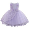 thumbnail image 1 of Tfken Dress For Girls Newborn Infants Flower Embroidery Trendy Crew Neck Mesh Sleeveless Purple Dresses Size 6-12 Months, 1 of 5