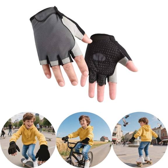 Tfken Dual Sport Gloves For Girls Boys Kids Non- Cycling Spandex Grey Fingerless