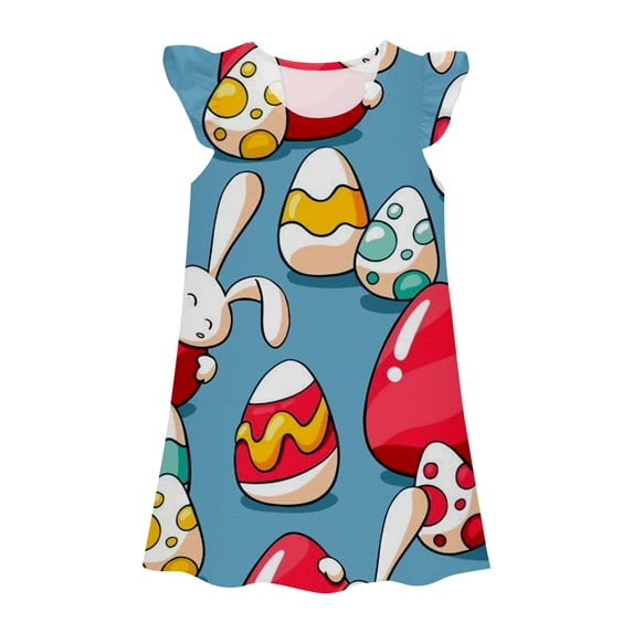 Tfken Easter Dresses For Girls Bunny Eggs Print Crew Neck Sleeveless Summer Girls Casual Pajama Dresses For Easter Toddler Soft Outfit Blue Size 3-4 Years