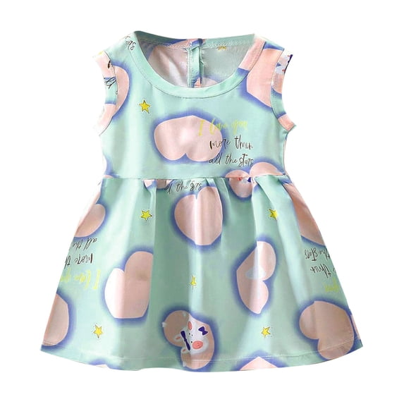 Tfken Easter Girls Dresses Print Sleeveless Crew Neck Easter Party Performance Girls Casual Dress Classic Outfit Blue Size 4-5 Years