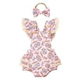 thumbnail image 1 of Tfken Easter Girls Jumpsuit Carrot Print Sleeveless Square Neck Girls Onesie With Bowknot Headbands Summer Easter Party Baby Comfortable Romper Pink Size 9-12 Months, 1 of 9