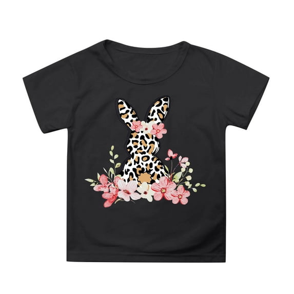 Tfken Easter Girls T-Shirts Bunny Print Crew Neck Short Sleeve Summer Girls Casual Tees For Easter Party Toddler Classic Outfit Black Size 3-4 Years