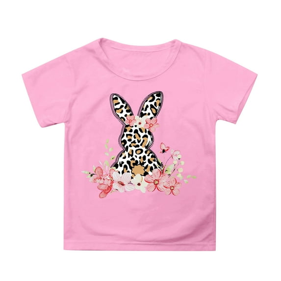 Tfken Easter Shirts For Girls Bunny Print Crew Neck Short Sleeve Summer Girls Casual Tees For Easter Party Teen Comfortable Outfit Pink Size 4-5 Years