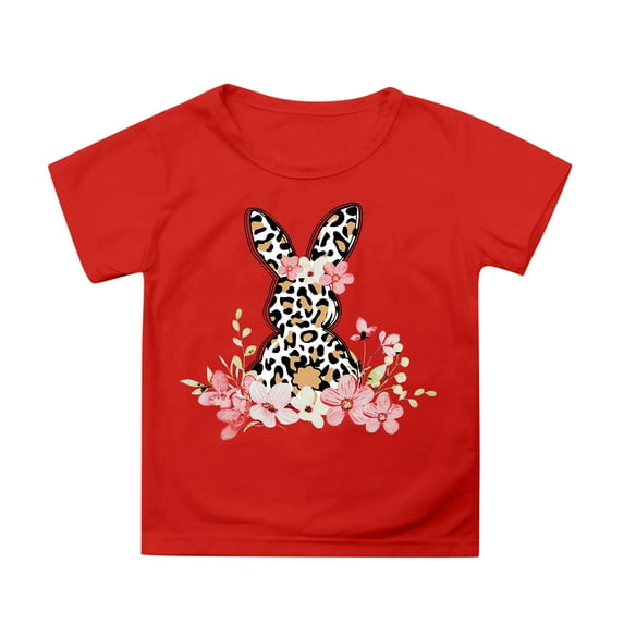 Tfken Easter Shirts For Girls Bunny Print Crew Neck Short Sleeve Summer Girls Casual Tees For Easter Party Comfortable Outfit Red Size 10-11 Years