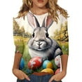 thumbnail image 1 of Tfken Easter Women Tshirts Crew Neck Bunny Print 3/4 Sleeve Summer Easter Party Women Fashion Tops Female Classic Outfit Gray Size Xl, 1 of 5