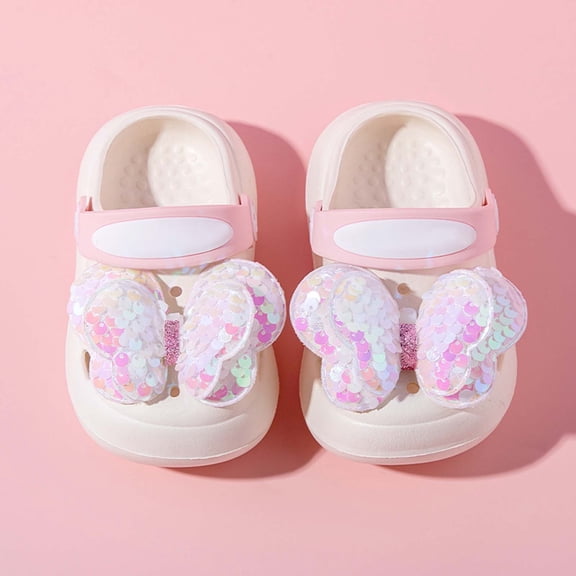 Tfken Garden Clogs Slippers For Boys Girls Quick Dry Adjustable Ankle Strap 3D Butterfly Print Closed Toe Non Slip White Children Toddler Water Shoes Eva Size 3.5-4 Years