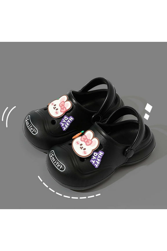 Garden Clogs Slippers For Boys Girls Size 5-6 Years Eva Pool Rabbit Print Closed Toe Adjustable Ankle Strap Outdoors Black Children Toddler Water Shoes