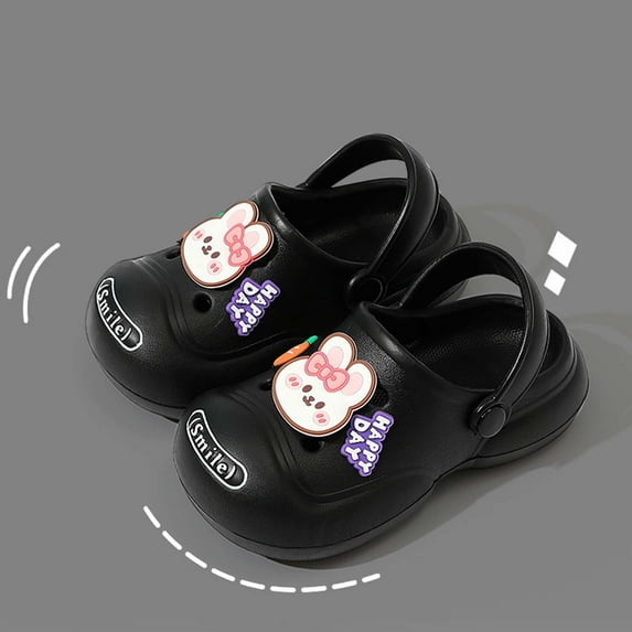 Tfken Garden Clogs Slippers For Boys Girls Size 5-6 Years Eva Pool Rabbit Print Closed Toe Adjustable Ankle Strap Outdoors Black Children Toddler Water Shoes