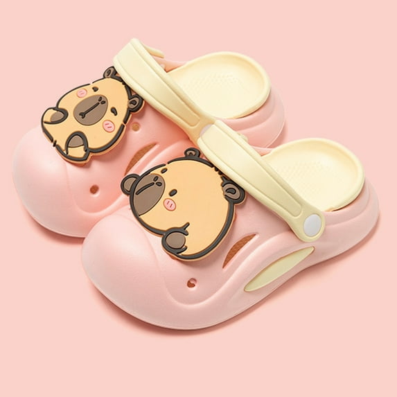 Tfken Garden Clogs Slippers For Boys Girls Pool Swivel Ankle Strap Eva Capybara Print Red Fashion Children Toddler Water Shoes Size 15-18 Months