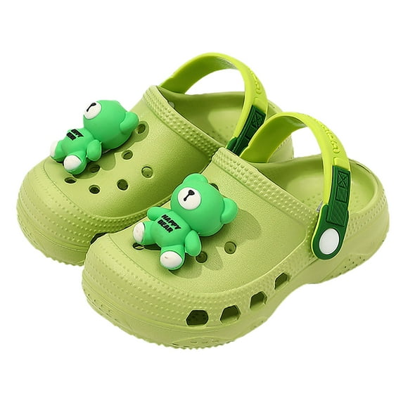 Tfken Garden Clogs Slippers For Girls Boys Cute Cartoon Decorations Eva Summer Swivel Ankle Strap Children Toddler Sandals Green Size 2.5-3.5 Years