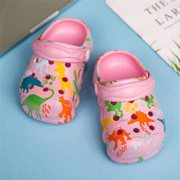 Tfken Garden Clogs Slippers For Kids Boys Girls Eva Dinosaur Print Breathable Pink Toddler Child Sandals Size 6-7 Years