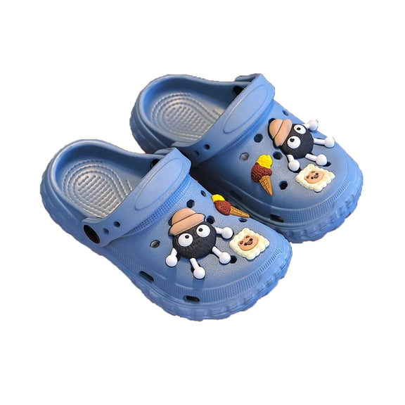 Tfken Garden Clogs Slippers For Kids Girls Boys Cartoon Print Swivel Ankle Strap Daily Wear Breathable Pu Toddler Sandals Blue Size 11-12 Years