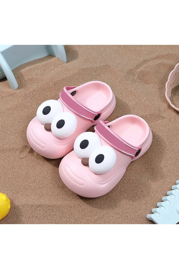 Garden Clogs Slippers For Kids Boys Girls 3D Cartoon Print Closed Toe Adjustable Ankle Strap Relaxed Quick Dry Eva Toddler Child Sandals Pink Size 6-7 Years