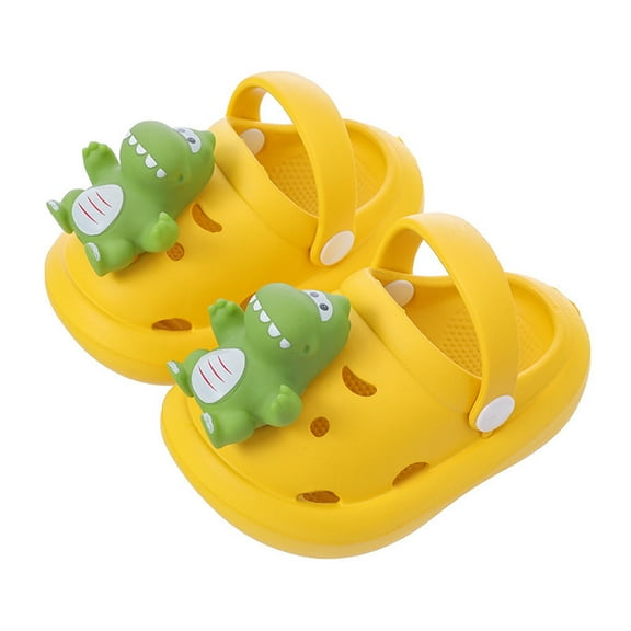 Tfken Garden Clogs Slippers For Kids Girls Boys Yellow Size 12-18 Months Swivel Ankle Strap non Lightweight Cartoon Decorations Eva Toddler Water Shoes
