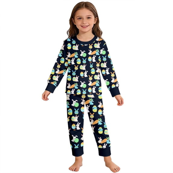 Tfken Girls 2 Piece Soft Pajamas Set Comfy Homewear Nightwear Casual Comfortable Pajamas Set Printed Pants Sleepwear Warm Winter Kids Lightweight Loungewear Outfit Size 2-3 Years Black