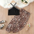 thumbnail image 1 of Tfken Girls 2 Pieces Outfit Neck Round Halter Top Leopard Print Pants Letter Summer Toddler Outfit Set Black 120(7-8 Years), 1 of 7