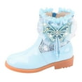 thumbnail image 1 of Tfken Girls Boots Size 4.5-5 Years Butterfly Print Pointy Toe Zip-Up Ankle-High Daily Wear Blue Dress Boots, 1 of 6