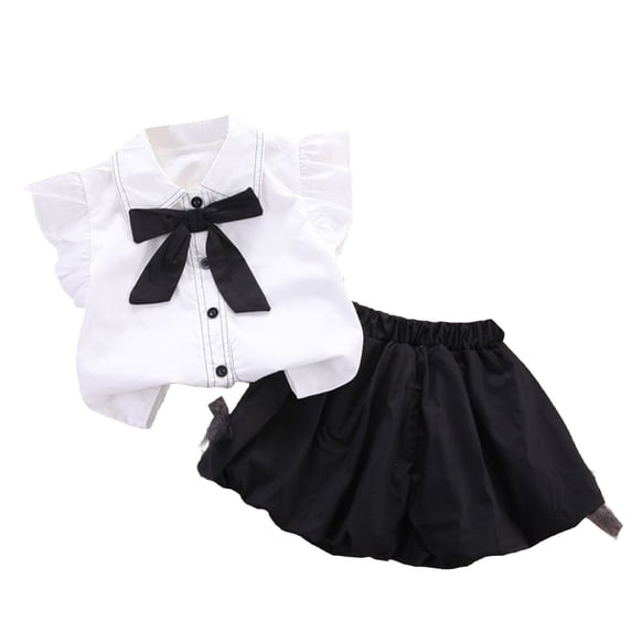 Tfken Girls Child Soft Set Summer Comfy 2 Piece Holiday Daily Comfortable Tops With Shorts Sets Fashion Lightweight Outdoor Trendy Outfit Size 1-2 Years Black