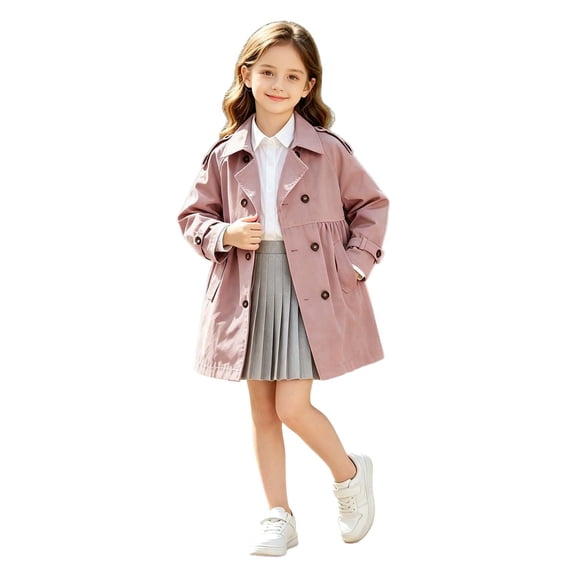 Tfken Girls Coat Fall Winter Lightweight Button Coats With Pockets Casual Loose Warm Kids Classic Clothes Outerwear Size 12-14 Years Pink