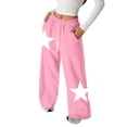 thumbnail image 1 of Tfken Girls Comfortable Pants Elastic Waist Stretchy Trousers Loose Wide-Leg Pants With Pockets Fashion Drawstring Star Print Teen Daily Casual Wear Clothes Size 9-10 Years Pink, 1 of 4