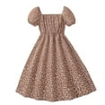 thumbnail image 1 of Tfken Girls Dress Loose A-Line Fashion Floral Print Square Neck Brown Girl Dresses Size 8 Years-9 Years, 1 of 10