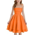 thumbnail image 1 of Tfken Girls Dress Off Shoulder Solid Color A-Line Sleeveless Elastic Breathable Fashion Dresses Orange Size 7-7 Years, 1 of 5