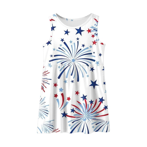 Tfken Girls Dresses For Independence Day Star Print Crew Neck Sleeveless Dresses Patriotic For America July Of 4Th 250Th Anniversary Teen Clothes White Size 8-9 Years