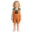 thumbnail image 1 of Tfken Girls Halloween Overalls Comfy Casual Pumpkin Graphic Romper With Pockets Soft Daily Wear Child Fashion Clothes Size 3-4 Years Orange, 1 of 7
