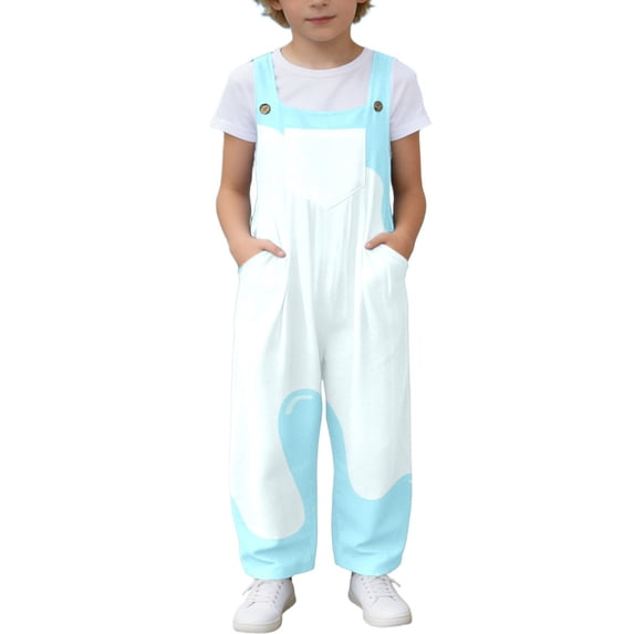 Tfken Girls Ice Graphic Overalls Sleeveless Summer Comfy Casual Jumpsuit With Pockets Daily Wear Soft Children Trendy Clothes Size 5-6 Years Blue