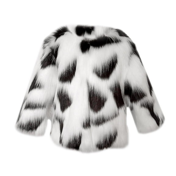 Tfken Girls Jacket Warm Casual Crew Neck Leopard Print Mid-Weight Winter Coat Black Size 7-8 Years