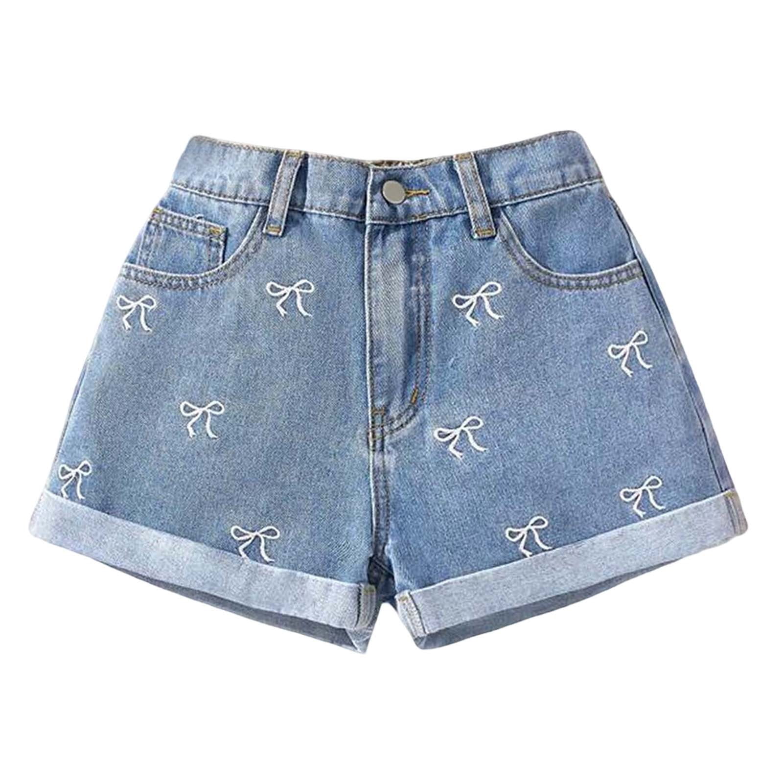 Girls Casual Plain Jeans Shorts Fixed Waist - L.Blue