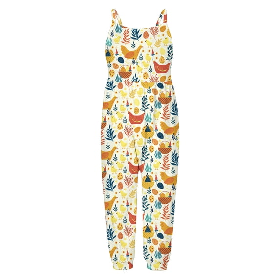 Tfken Girls Jumpsuit Sleeveless Summer Graphic Comfy Casual Jumpsuit Daily Wear Soft Kids Classic Clothes Size 5-6 Years Yellow