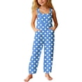 thumbnail image 1 of Tfken Girls Jumpsuit Summer Sleeveless Polka Dot Graphic Comfy Casual Jumpsuit With Pockets Soft Daily Wear Child Fashion Clothes Size 7-8 Years Blue, 1 of 5