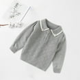 thumbnail image 1 of Tfken Girls Kids Sweater Size 3-4 Years Collared Solid Color Retro Fall Grey Pullover Sweater, 1 of 3