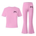 thumbnail image 1 of Tfken Girls Outfit Sets Bow Graphic Short Sleeve Tops With Flare-Leg Pants Set Summer Casual Toddler Classic Clothes Size 11-12 Years Pink, 1 of 4