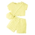 thumbnail image 1 of Tfken Girls Outfit Sets For Summer 3 Piece Crew Neck Short Sleeve Solid Color Tops And Shorts With Bag Set Fashion Teen Comfortable Outfit Yellow Size 5-7 Years, 1 of 8