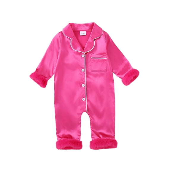 Tfken Girls Pajamas Jumpsuit Long Sleeve Fall Winter Comfy Casual Sleepwear Homewear Button Daily Wear Soft Loungewear Toddler Comfortable Clothes Size 6-12 Months Pink