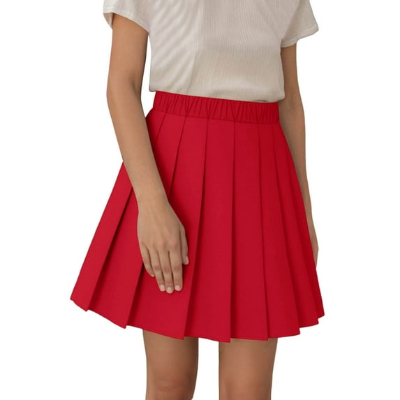 Tfken Girls Pleated Summer Fashion Tennis Slim Skirt Solid Color Casual Mini Skirt Red Size 17-18 Years