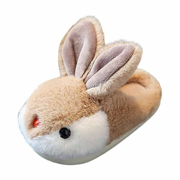 Tfken Girls Slippers For Boys Fleece Home Closed Toe Flatform Slip-On Rabbit Print Coffee Slippers Size 5-5.5 Years