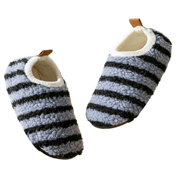 Tfken Girls Slippers For Boys Polyester Slip-On Closed Toe Flatform Striped Print Fleece Soft Comfortable Slippers Dark Blue Size 3-4 Years