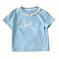 thumbnail image 1 of Tfken Girls Soft Comfy Tops Holiday Daily Wear Short Sleeve Tees Tshirts Bowknot Graphic Print T-Shirts Fashion Children Trendy Clothes Size 4-5 Years, 1 of 3