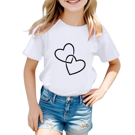 Tfken Girls Soft Comfy Tops Holiday Daily Wear Short Sleeve Tees Tshirts Graphic Print T-Shirts Fashion Child Stretch Clothes Size 7-8 Years