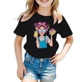 thumbnail image 1 of Tfken Girls Soft Comfy Tops Holiday Daily Wear Short Sleeve Tshirts Tees Print Graphic Comfortable T-Shirts Child Stretch Clothes Size 3-4 Years, 1 of 5