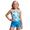 thumbnail image 1 of Tfken Girls Swimwear For Summer 2 Pieces Print Sleeveless Spaghetti Strap Vest With Solid Color Shorts Set Swimsuit Beach Fashion Teen Comfortable Bathing Suit Blue Size 5-6 Years, 1 of 4
